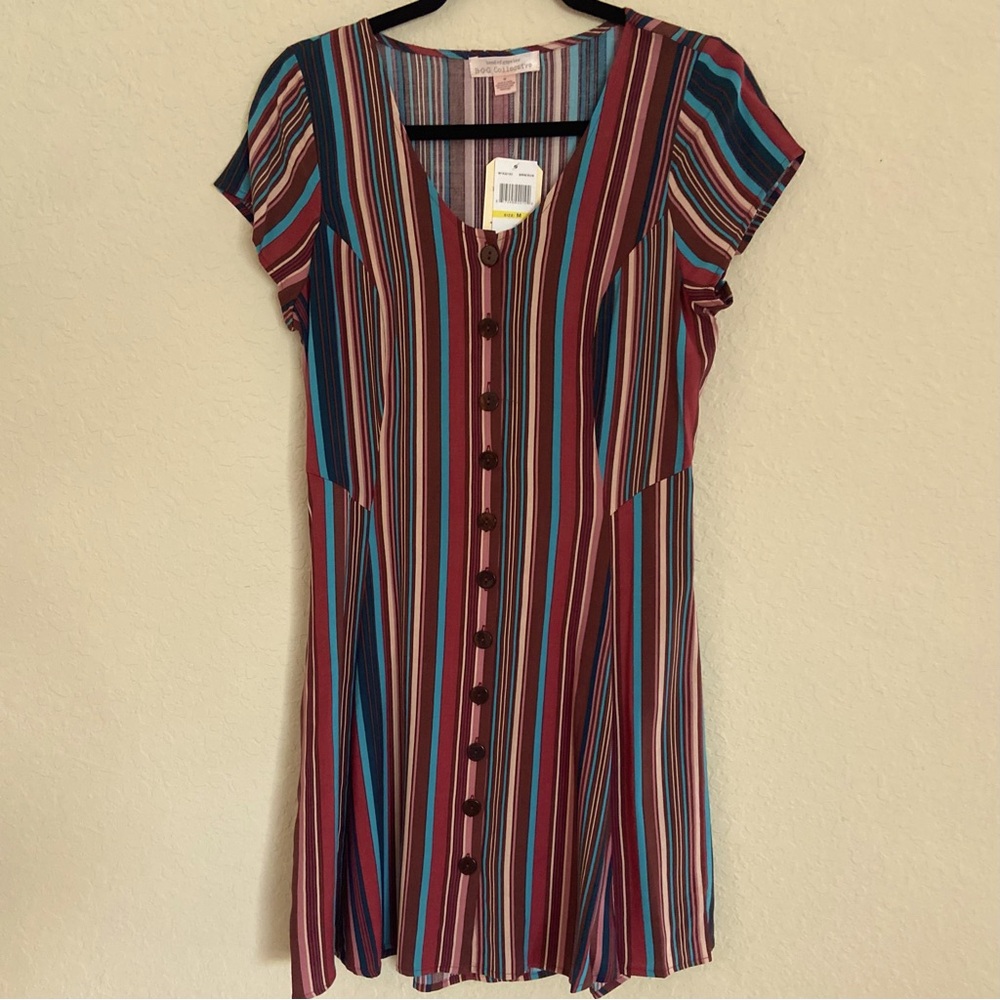 Band of Gypsies Multi-Striped Short Sleeves Button Down Mini Dress Women’s M NWT